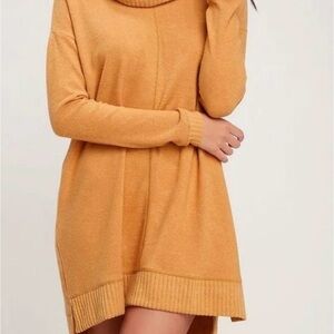 Lulu's Golden Cowl Neck Sweater Dress